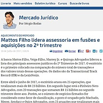 Mattos Filho lidera assessoria em fuses e aquisies no 2 trimestre